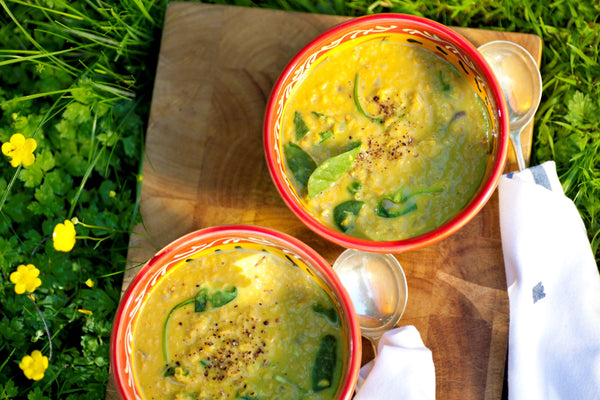 Red Lentil, Spinach and Coconut Soup