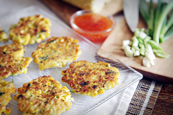 Spicy Sweetcorn Fritters with Sweet Chilli Sauce