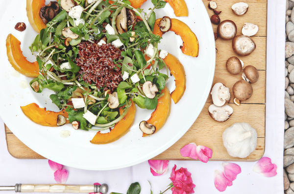 Roasted Squash Salad with Pumpkin Seeds, Chilli & Feta Cheese