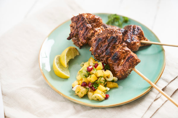 Jerk Chicken On A Stick with Spicy Tropical Salsa